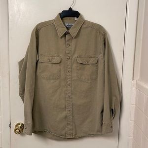 Roebuck Large rkhaki button down work shirt cotton vintage made in USA